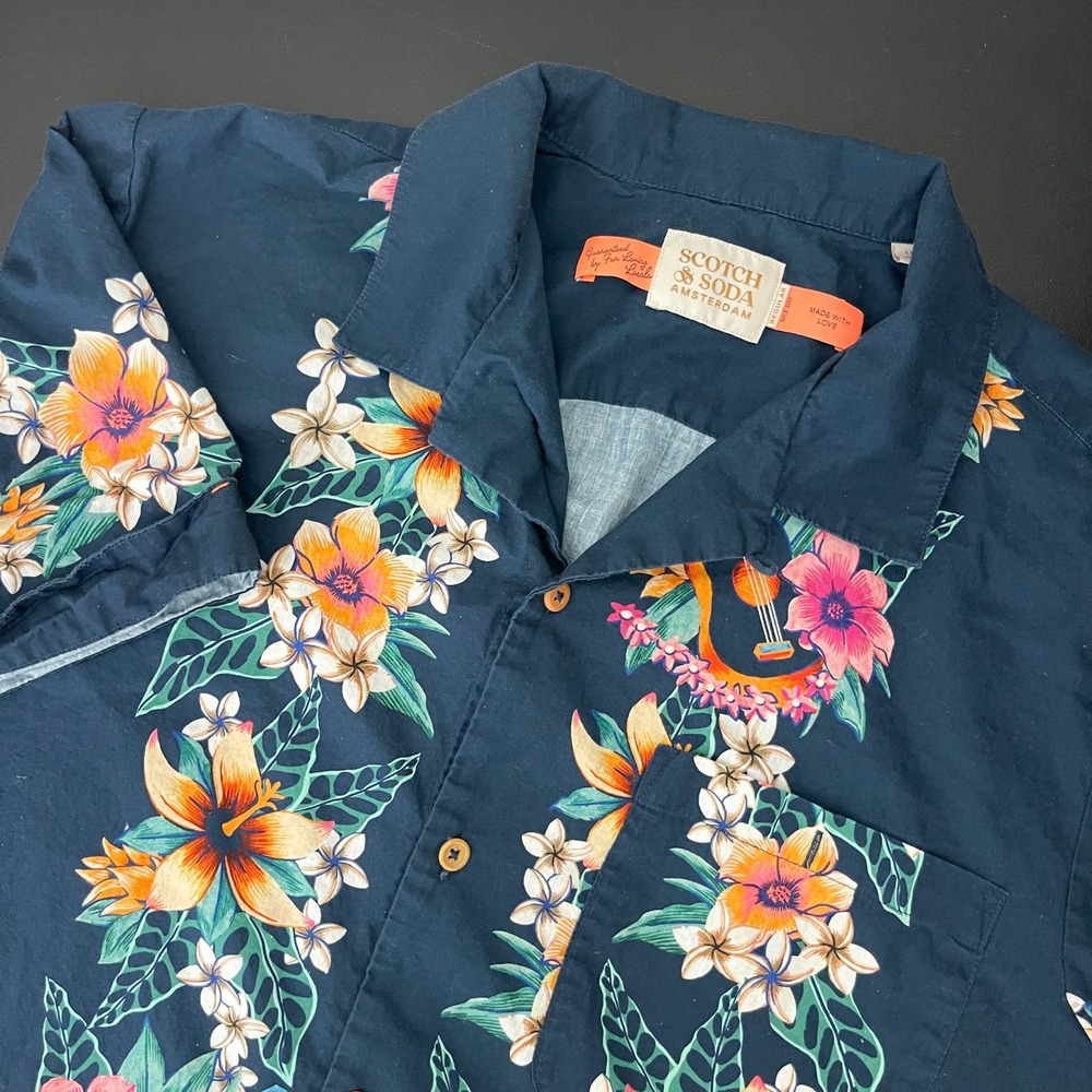 Scotch & Soda Amsterdam Shirt Mens XL Blue Floral Button Up Hawaiian Vacation